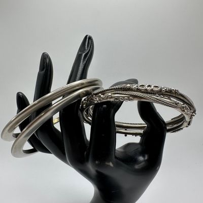 Silver Tone Bangle Bracelet Lot Including Ornate Filigree and Smooth Bangles
