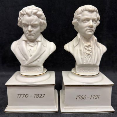 Sale Photo Thumbnail #454: San Francisco Beethoven and Mozart Porcelain Bust Music Box Figurines