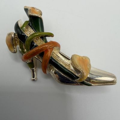 Sale Photo Thumbnail #467: KJL Kenneth Jay Lane High Heel Enamel Sterling Brooch Calla Lily Accent