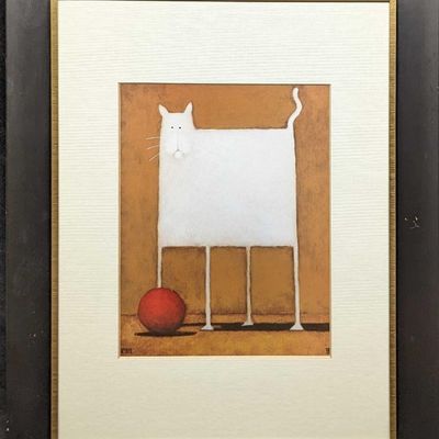 Sale Photo Thumbnail #284: Framed Daniel Patrick Kessler White Cat With Red Ball