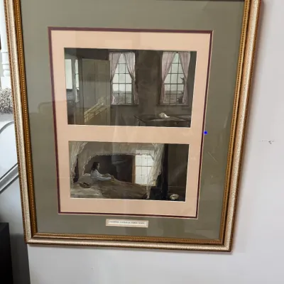 Sale Photo Thumbnail #263: Framed double-print featuring "Chambered Nautilus" by Andrew Wyeth, presented in a multi-layered mat and an ornate gold-toned frame.