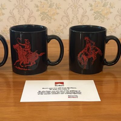 Sale Photo Thumbnail #463: A Set of Four Marlboro Promotional Cowboy Motif Coffee Mugs and Original Packaging