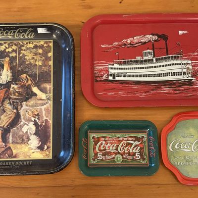 Sale Photo Thumbnail #524: A Collection of Four Coca-Cola Lithographed Tin Advertising Serving and Tip Trays