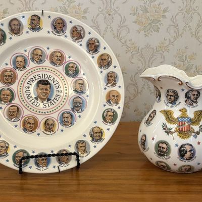 Sale Photo Thumbnail #641: Two Chadwick-Miller Presidential Memorabilia Ceramic Items Including Plate and Pitcher