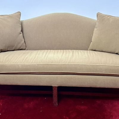 Sale Photo Thumbnail #498: Chippendale Style Mahogany Camelback Sofa with Fretwork Legs