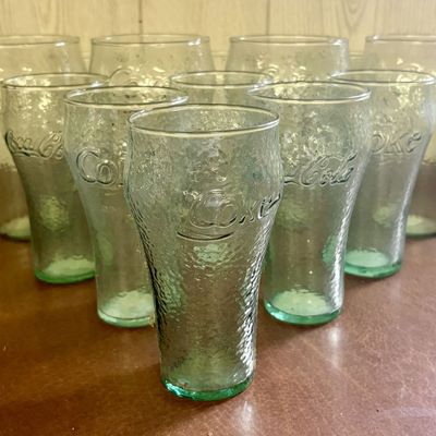 Sale Photo Thumbnail #721: A Set of Eleven Vintage Georgia Green Pebbled Coca-Cola Glass Tumblers