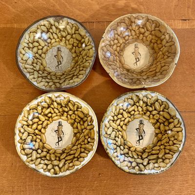Set of 4 Vintage Planters Peanuts Mr. Peanut Lithographed Tin Nut Bowls
