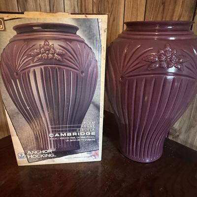 Sale Photo Thumbnail #221: Anchor Hocking Cambridge Plum Glass Floor Vase in Original Box