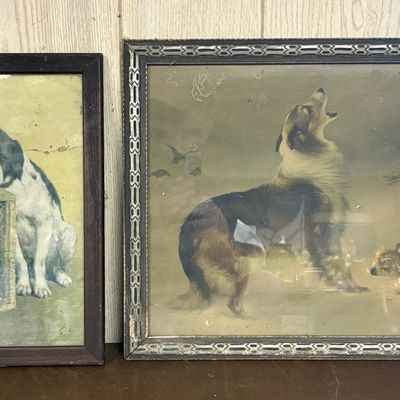 Sale Photo Thumbnail #674: Two Framed Vintage Canine Lithographs Including Found by W. Hunt