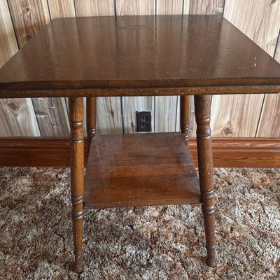 Sale Photo Thumbnail #209: American Traditional Oak Two Tier Parlor Table