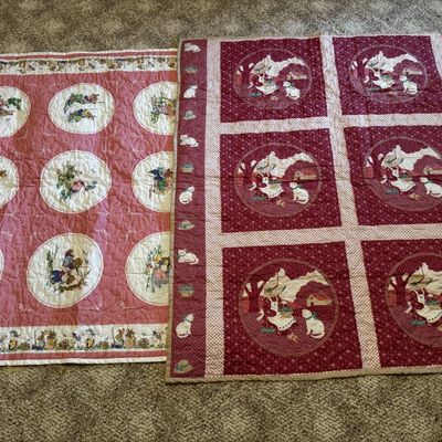 Sale Photo Thumbnail #244: Two Childrens Quilted Blankets with Animal and Figural Storybook Motifs