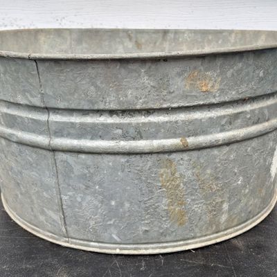 Sale Photo Thumbnail #782: Vintage Galvanized Steel Round Wash Tub with Fixed Side Handles