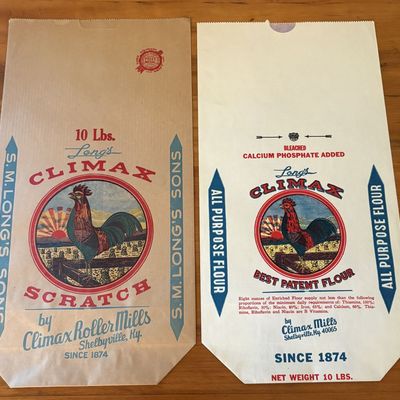Sale Photo Thumbnail #545: Two Vintage Climax Mills Shelbyville Kentucky Paper Feed and Flour Sacks