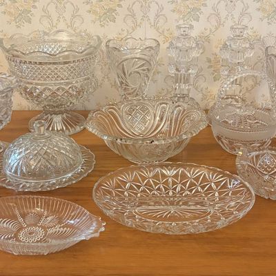 Sale Photo Thumbnail #609: An Assortment of Colorless Pressed and Cut Glass Tableware and Decorative Objects