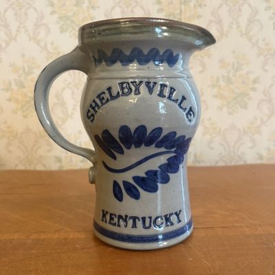 Sale Photo Thumbnail #263: Shelbyville Kentucky Salt Glazed Stoneware Pitcher with Cobalt Decoration