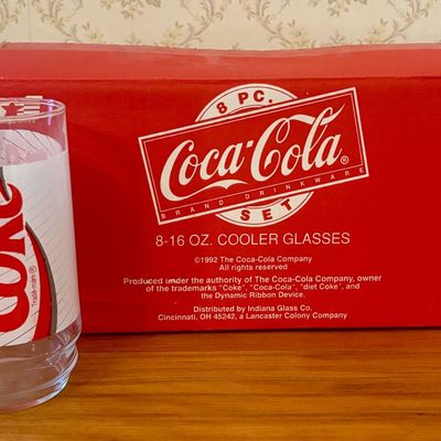 Sale Photo Thumbnail #525: Set of Eight 16 Ounce Diet Coke Cooler Glasses by Indiana Glass Co. in Original Box