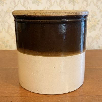 Sale Photo Thumbnail #119: Two-Tone Glazed Stoneware Utility Crock