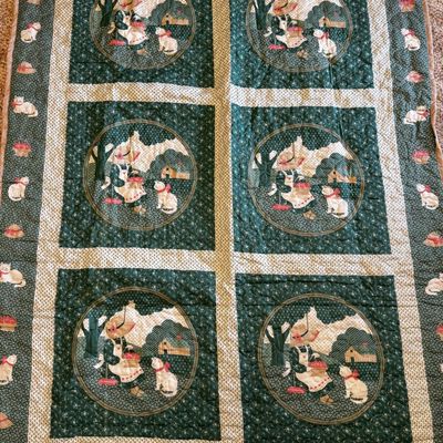 Sale Photo Thumbnail #242: Quilted Cotton Wall Hanging Featuring Feline and Gardening Motifs