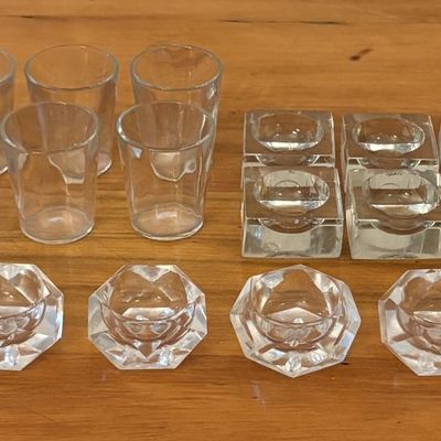 Sale Photo Thumbnail #589: A Collection of Twenty Clear Glass Utility Glasses and Salt Cellars