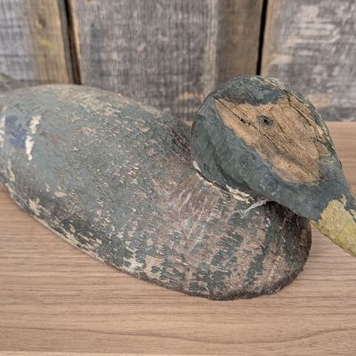 Sale Photo Thumbnail #300: Antique Carved Wood Duck Decoy with Weathered Painted Surface