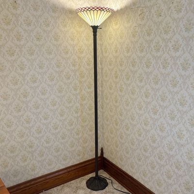 Sale Photo Thumbnail #598: Tiffany Style Stained Slag Glass Torchiere Floor Lamp