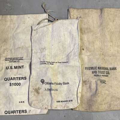 Sale Photo Thumbnail #692: Three Vintage US Mint and Kentucky Bank Canvas Currency Bags