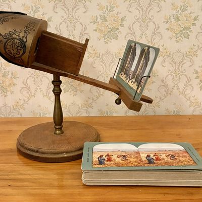 Sale Photo Thumbnail #383: Antique Pedestal Stereoscope with a Collection of Stereoview Cards