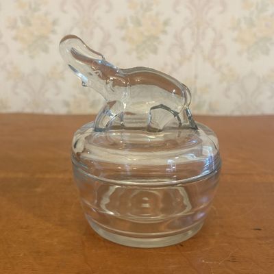 Vintage Pressed Clear Glass Elephant Covered Trinket Box