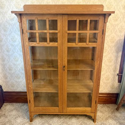 Sale Photo Thumbnail #578: American Arts and Crafts Two Door Mission Oak Glazed Display Bookcase
