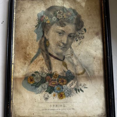 Sale Photo Thumbnail #225: Currier and Ives Hand Colored Lithograph Spring 1870