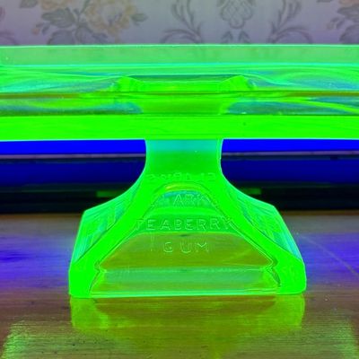 Sale Photo Thumbnail #472: Clark's Teaberry Gum Pressed Vaseline Glass Store Display Stand