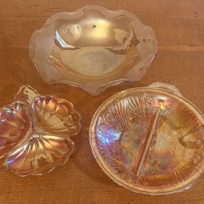 Sale Photo Thumbnail #105: A Trio of Marigold Carnival Glass Tableware