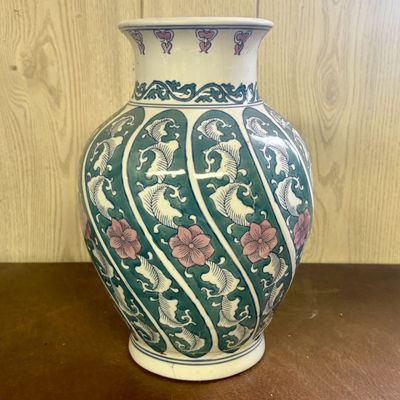 Sale Photo Thumbnail #708: A famille rose spiral-paneled baluster vase, 20th century