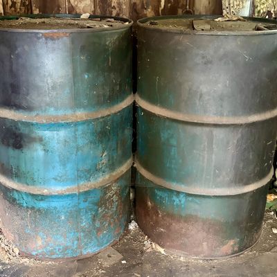 Sale Photo Thumbnail #779: A Pair of Vintage Blue Industrial Steel Drums