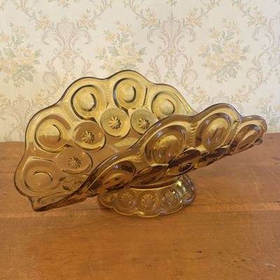 Amber Pressed Glass Moon and Star Footed Banana Boat Centerpiece Bowl