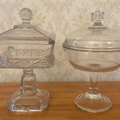Sale Photo Thumbnail #353: Two American Brilliant Style Pressed Glass Covered Compotes