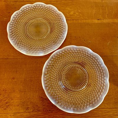 A Pair of Moonstone Pattern Opalescent Glass Plates