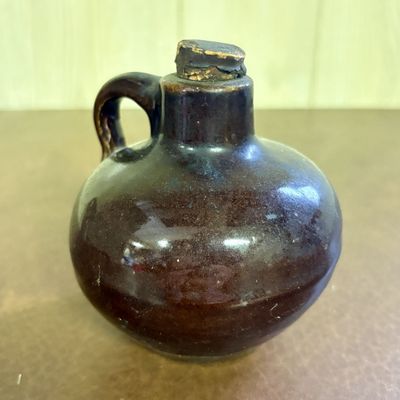 Sale Photo Thumbnail #671: Miniature Stoneware Whiskey Jug in Dark Brown Albany Slip Glaze