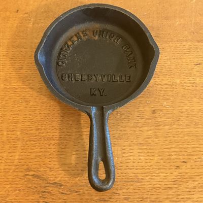 Sale Photo Thumbnail #289: Citizens Union Bank Shelbyville Kentucky Miniature Cast Iron Advertising Skillet