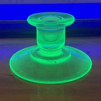 Sale Photo Thumbnail #481: A Vintage Green Uranium Glass Candlestick Holder