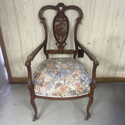 Sale Photo Thumbnail #667: Victorian Mahogany Shield Back Open Armchair with Bird Carvings and Casters