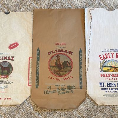 Sale Photo Thumbnail #547: Three Vintage Kentucky Feed and Flour Sacks Including Climax Mills and Mt. Eden Mills