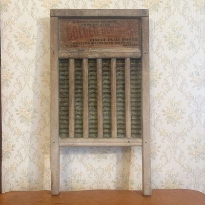 Sale Photo Thumbnail #125: Vintage Western Washboard Sales Co Golden Beam Brass Washboard