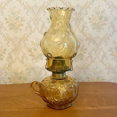 Amber Glass Moon and Star Pattern Finger Oil Lamp with Plume and Atwood Burner