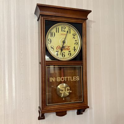 Sale Photo Thumbnail #511: Ridgeway Coca-Cola Advertising Regulator Style Pendulum Wall Clock