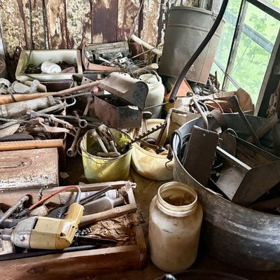 Sale Photo Thumbnail #778: An Assortment of Vintage Hand and Power Tools including a Keystone Meat Grinder and Military Utility Box