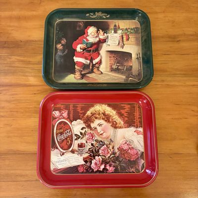 Sale Photo Thumbnail #372: Two Vintage Coca-Cola Metal Serving Trays Hilda Clark and Santa Claus Jimmy