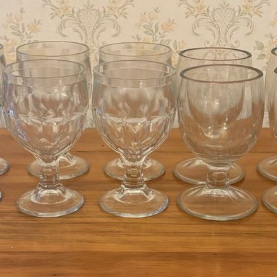 Sale Photo Thumbnail #587: A Set of Twelve Clear Pressed Glass Water Goblets