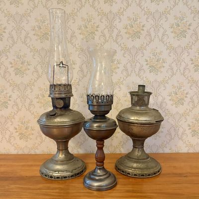Sale Photo Thumbnail #621: Three Table Lamps Including Two Antique Aladdin Kerosene Mantle Table Lamps