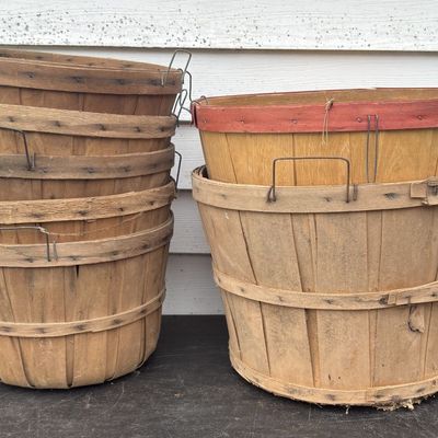 Sale Photo Thumbnail #807: A Group of Wooden Slat Bushel Baskets